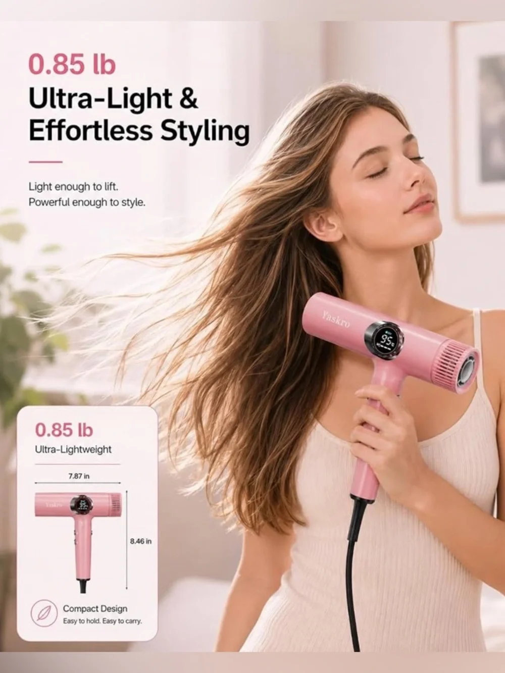 Pink Ionic High Speed Brushless Motor Hair Dryer With Diffuser